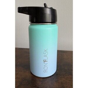 Iron Flask 14 oz Stainless Steel Flip Top Carabiner Straw Lid Gradient Blue Sky